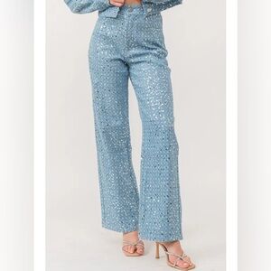 Sequin Embellished Blue Jeans